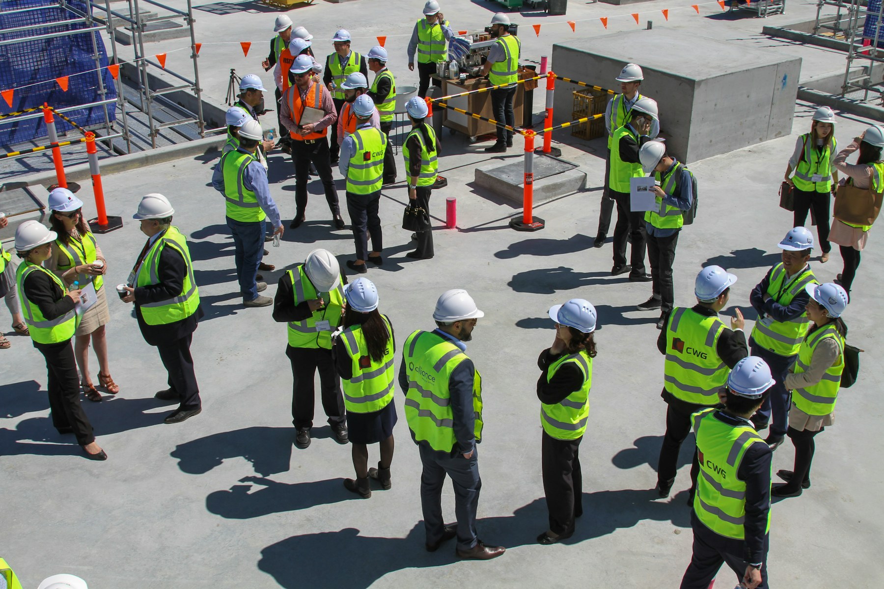 Construction professionals working through an active jobsite